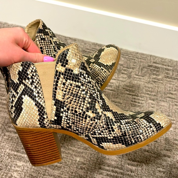 MIA Shoes - 3 inch snake skin print ankle boots. Brand MIA. Size 8.5.